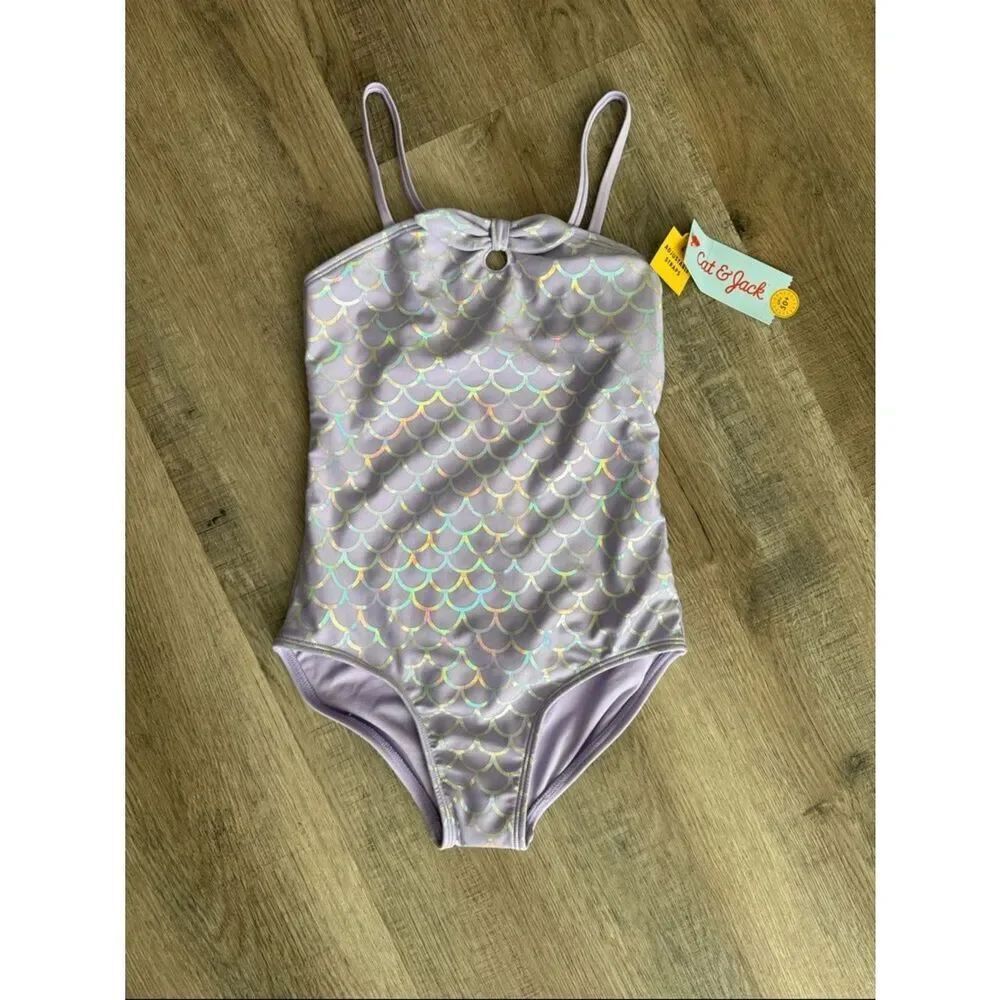 Cat & Jack Lavender Iridescent Mermaid Scale One-Piece Swimsuit